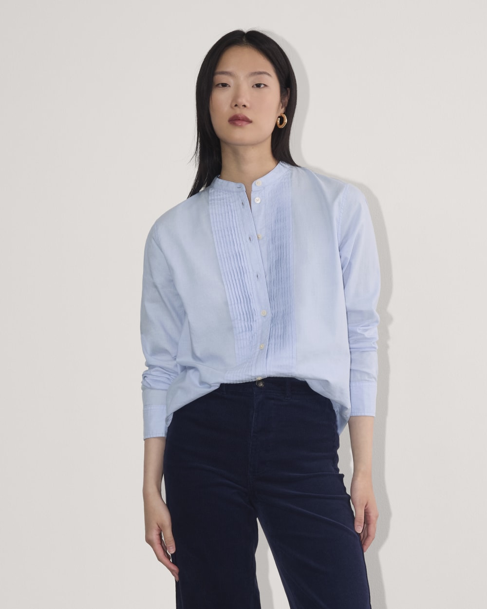The Tuxedo Shirt in Silky Cotton in Light Blue — front view
