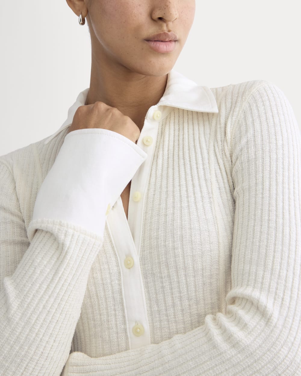 Cozy Rib Button-Up in Bone — detail view