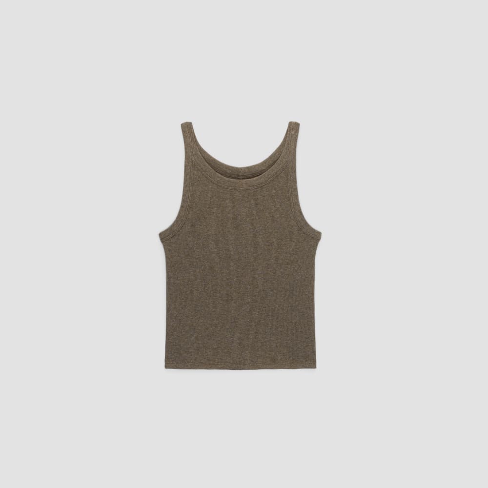 The Supima® Micro-Rib Cropped Tank in Heathered Fatigue — alternate view