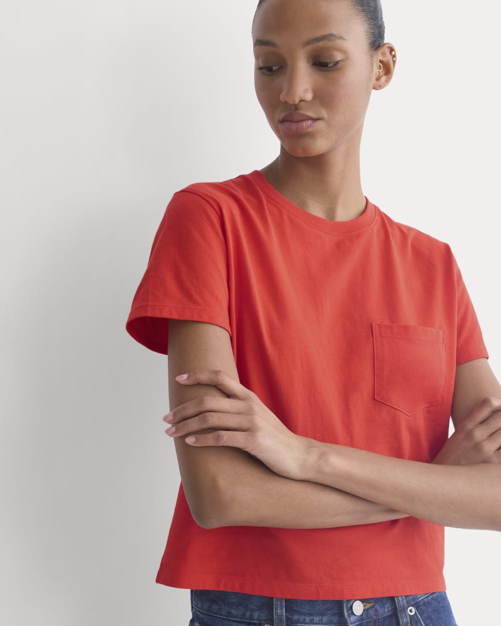 The Box-Cut Tee in Essential Cotton in Fiery Red — front view