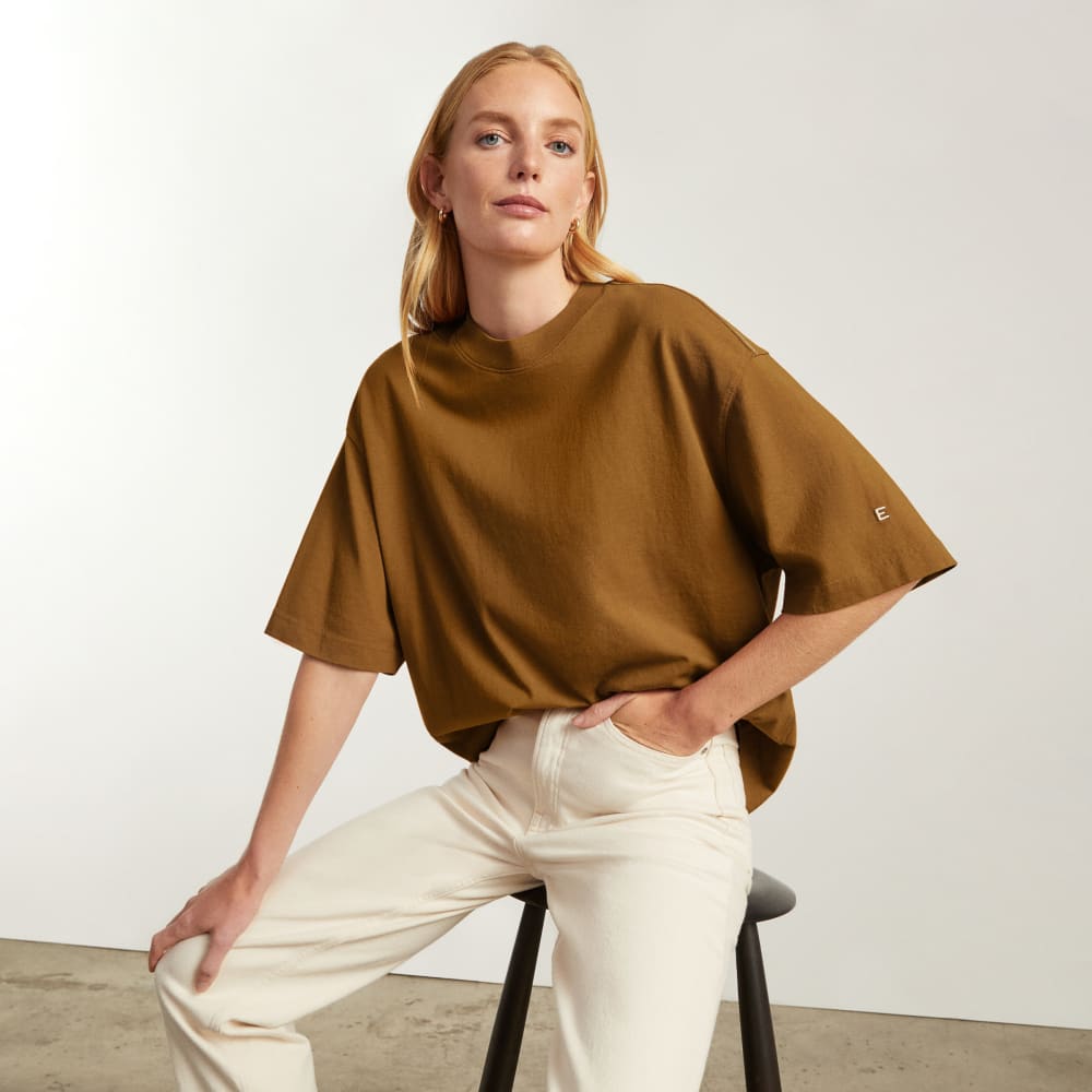 The Premium Weight Relaxed Tee in Tawny Brown — detail view