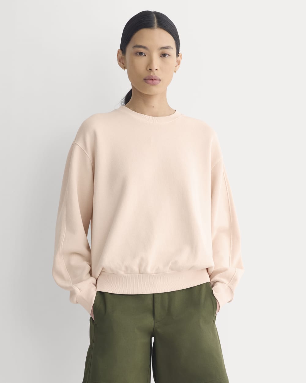 Lightweight Terry Blouson Crew in Pale Peach — front view