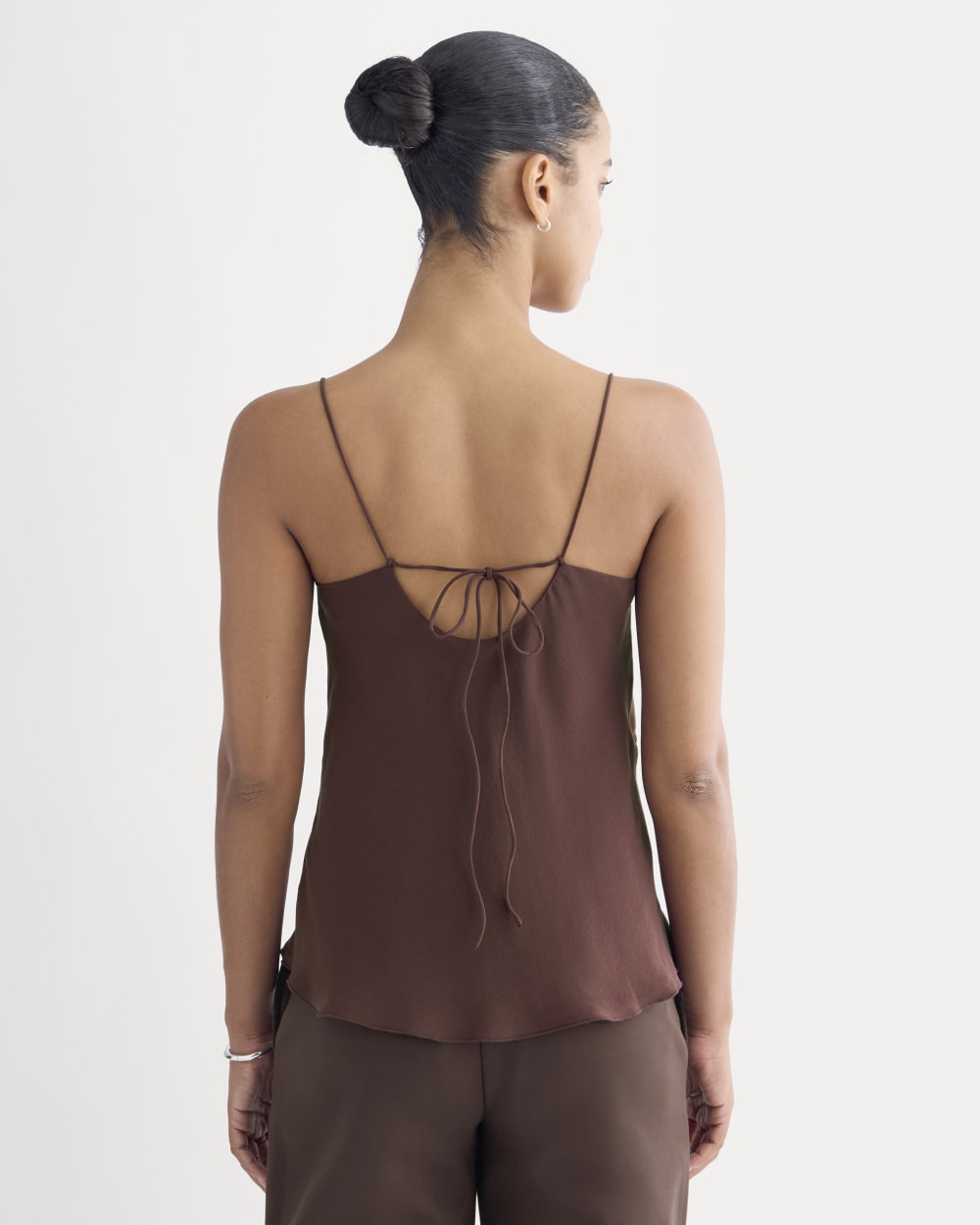 The Tie Back Cami in Washable Silk in Deep Plum — detail view
