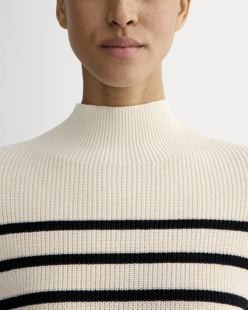 The Slouchy Funnel Neck in Everyday Cotton in Canvas / Black — detail view