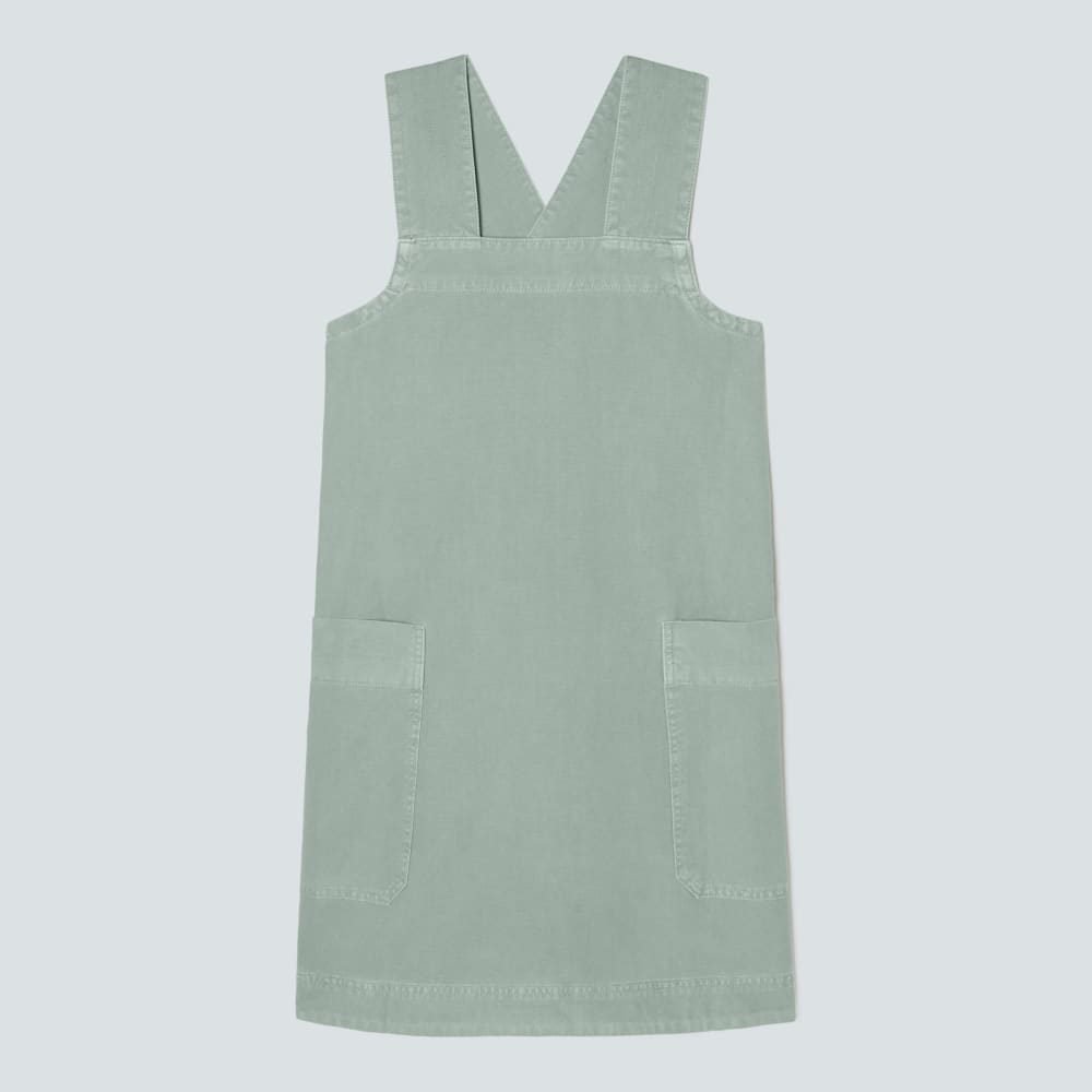 The Cross-Back Apron Mini Dress in Sea Glass — front view