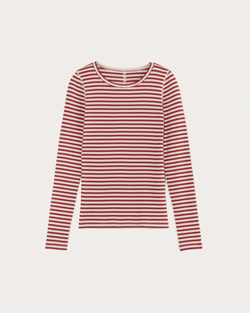 The Luxe Rib Long-Sleeve Crew in Bone / Berry Red — alternate view