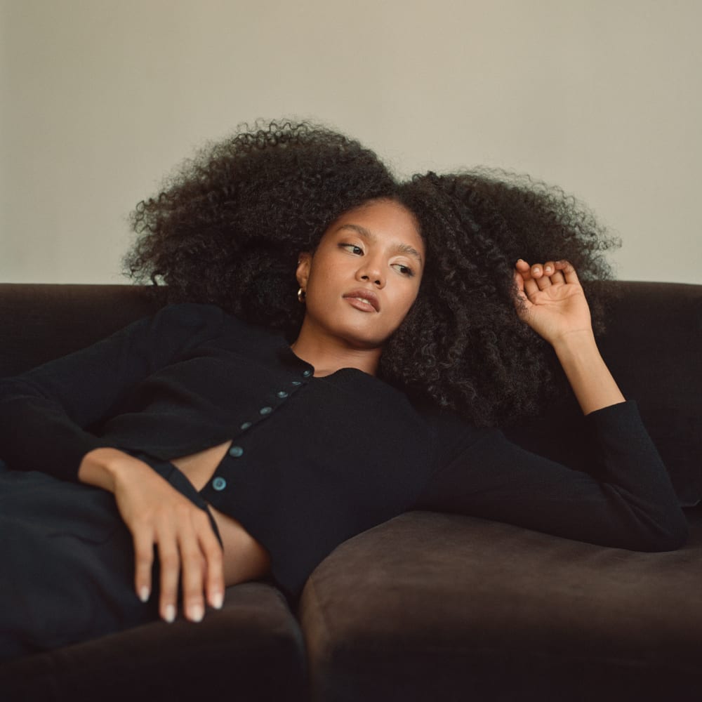 The Luxe Merino Cardigan in Black — detail view