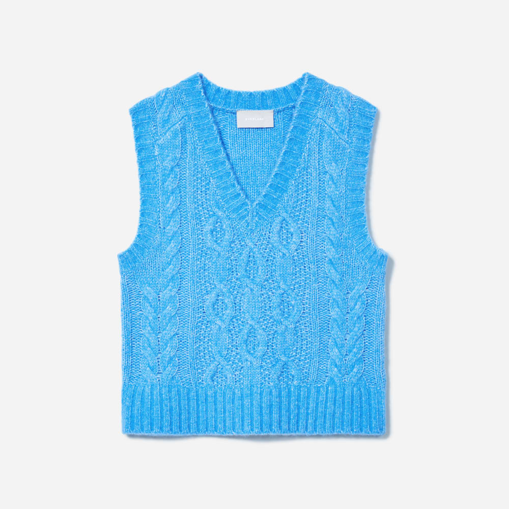 The Cloud Cable-Knit Vest in Lake — front view