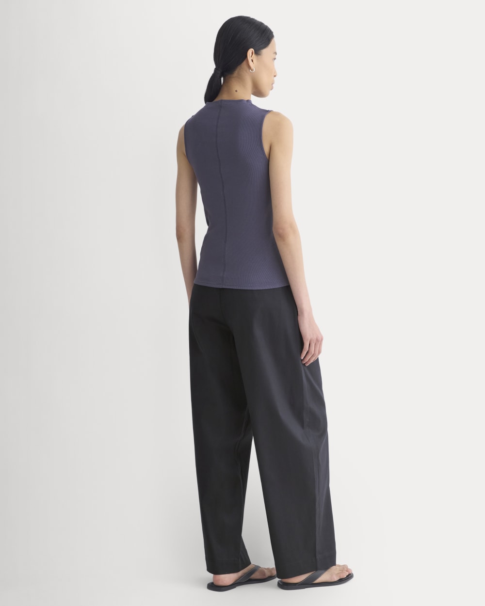 The Luxe Rib Funnel-Neck Tank in Graystone — detail view