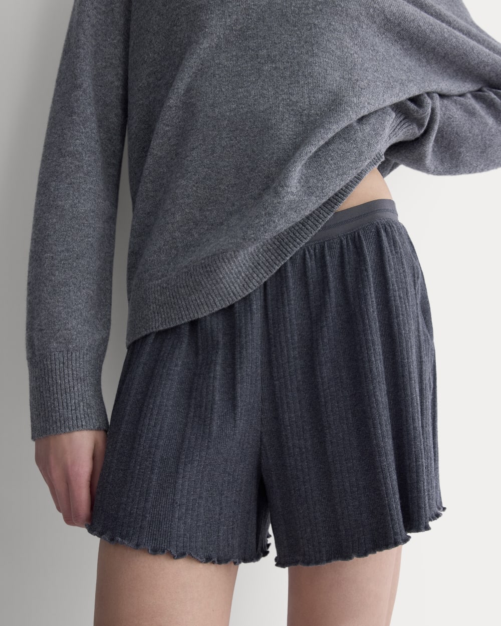 Lounge Rib Short in Heathered Soot — detail view