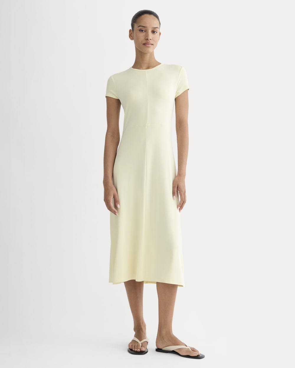 Midi Tee Dress in Butterknit in Light Yellow — front view