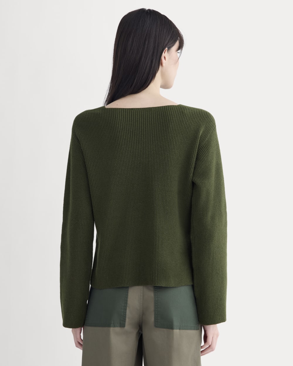 The Boatneck Top in Everyday Cotton in Dark Green — detail view