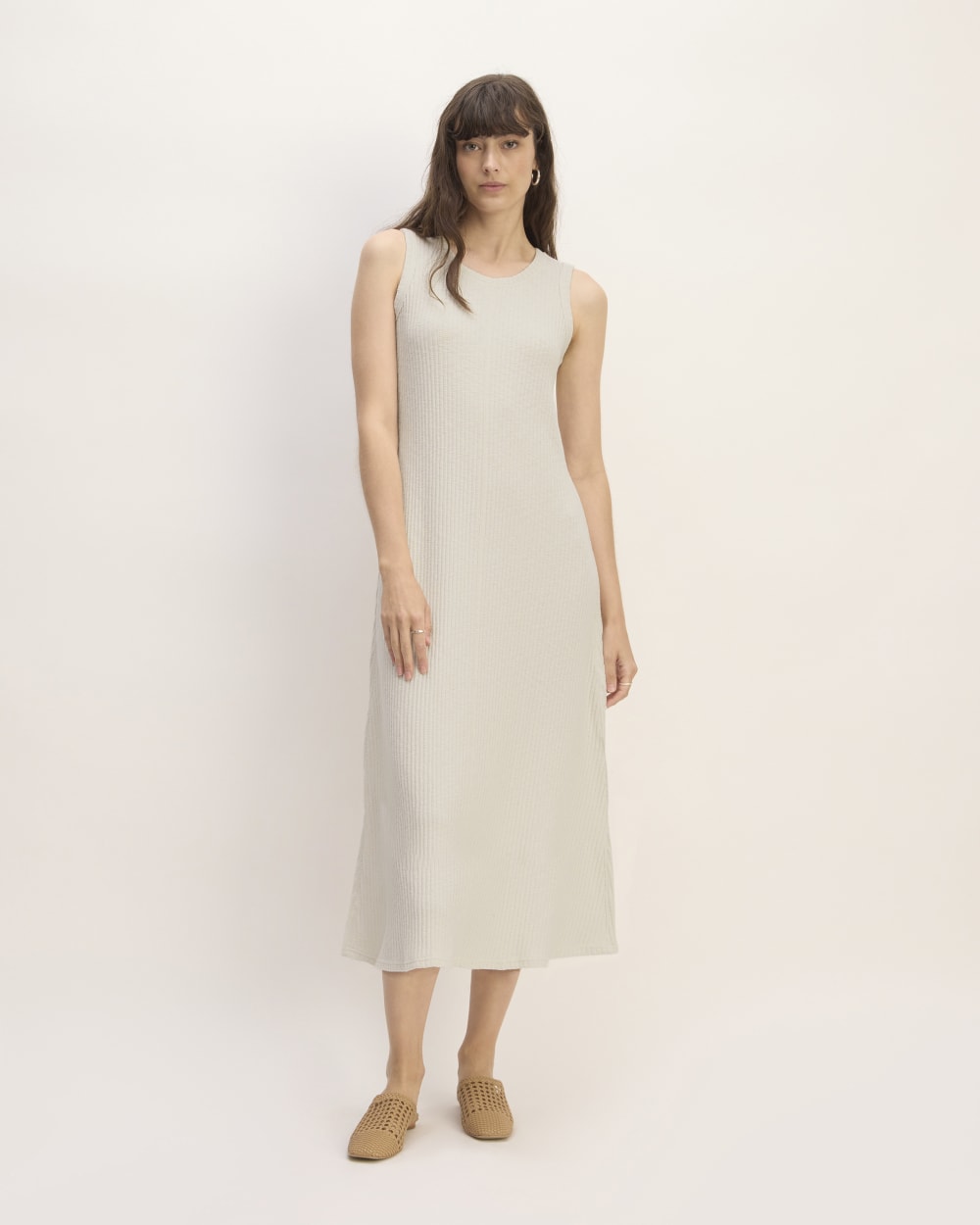 The Rib-Knit A-Line Tank Dress in Bone — detail view