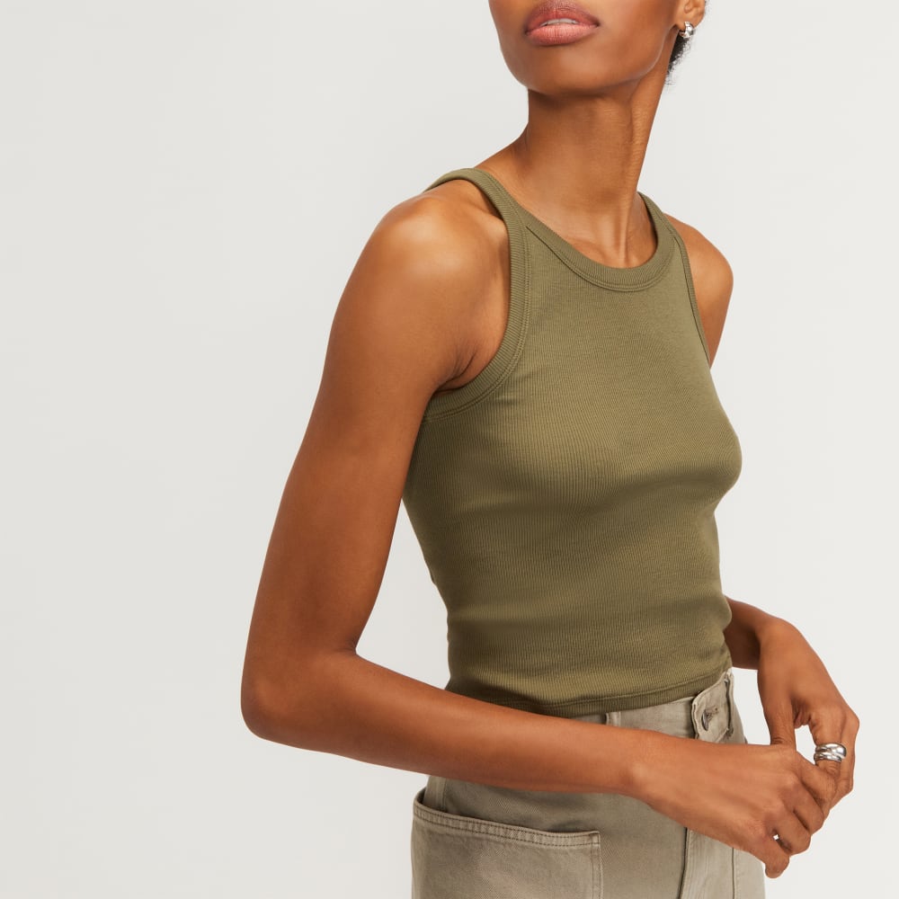 The Supima® Micro-Rib Cropped Tank in Kalamata — detail view