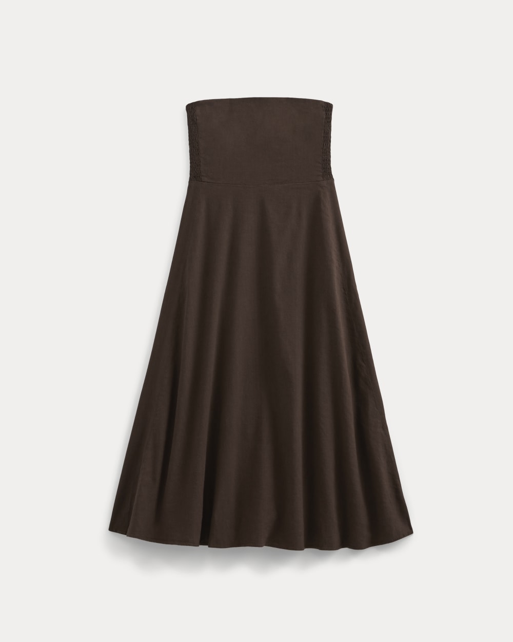 Strapless Dress in Stretch Linen in Dark Brown — alternate view