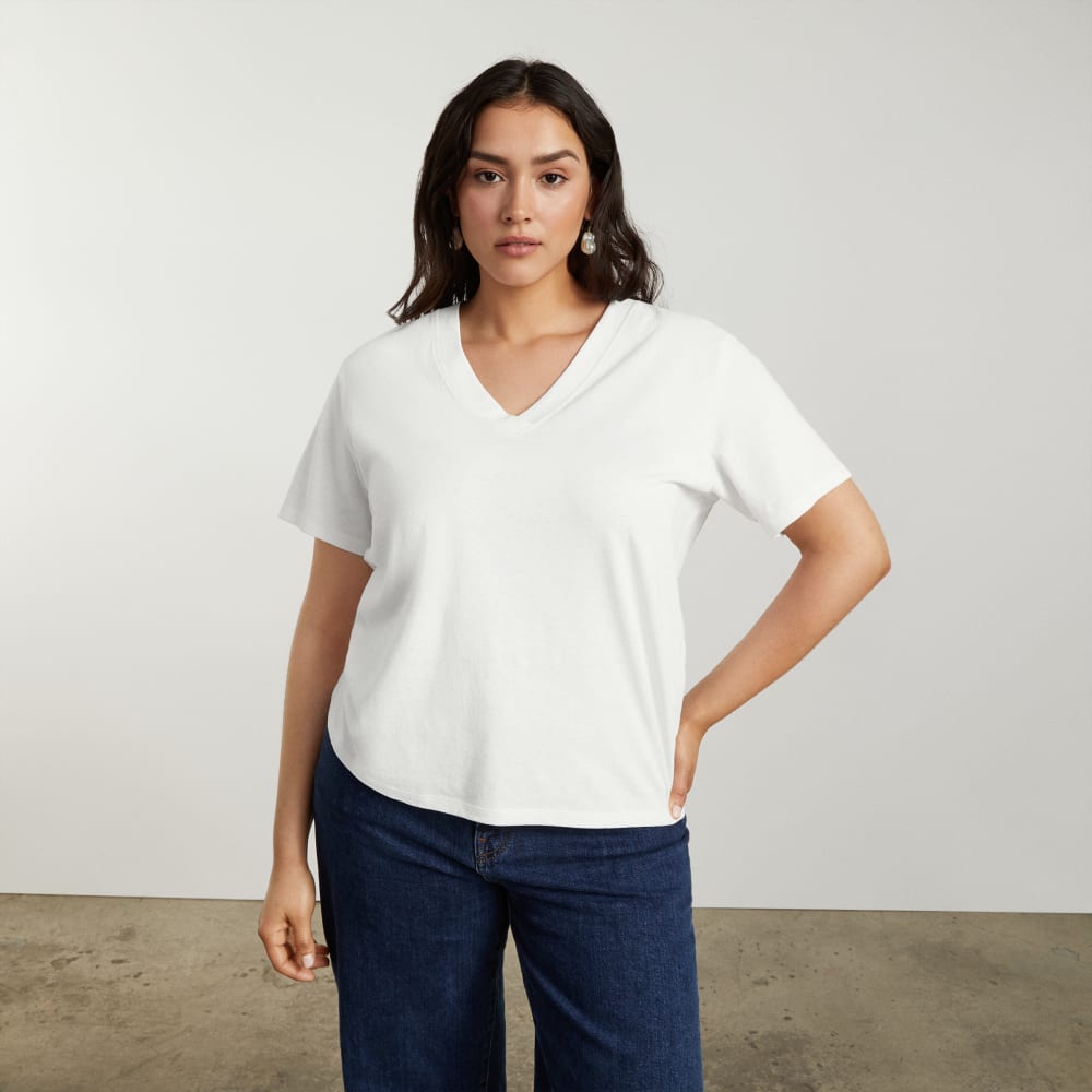 The Vintage V-Neck Hemp Tee in White — alternate view