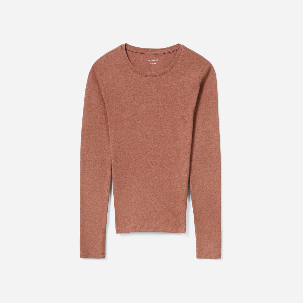 The Organic Cotton Long-Sleeve Crew in Heathered Brown — front view
