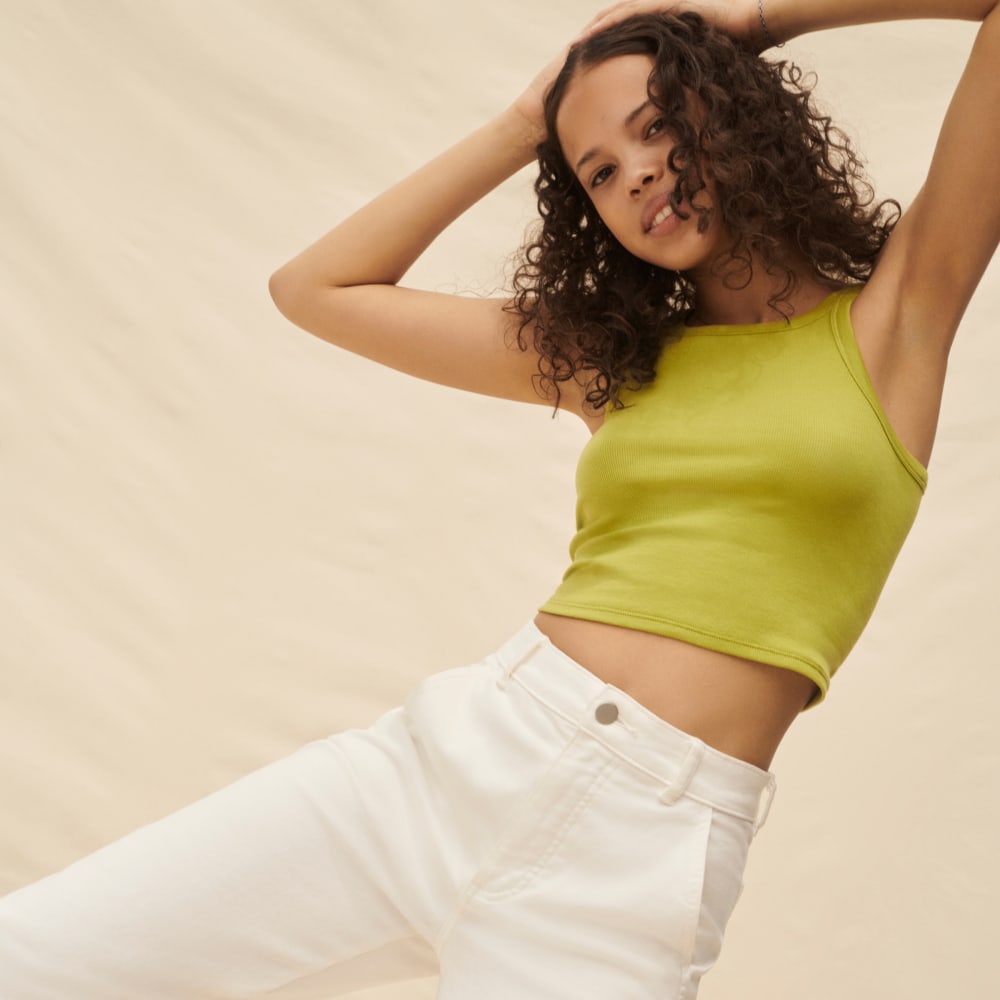 The Pima Micro-Rib Short Tank in Pepper — detail view