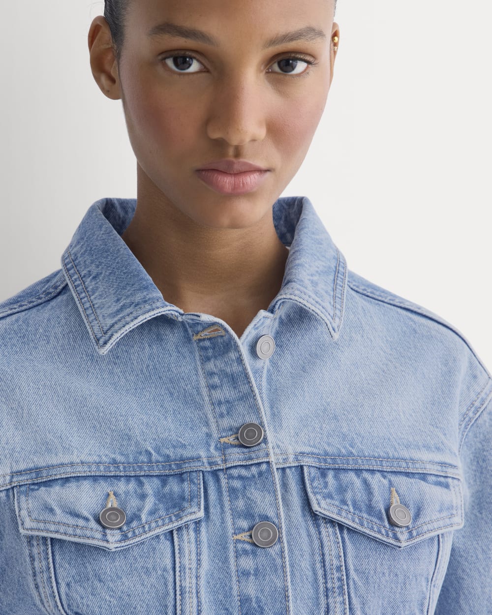 Everlane x Elena Bonvicini Lido Jacket in Crystal Cove Indigo — detail view