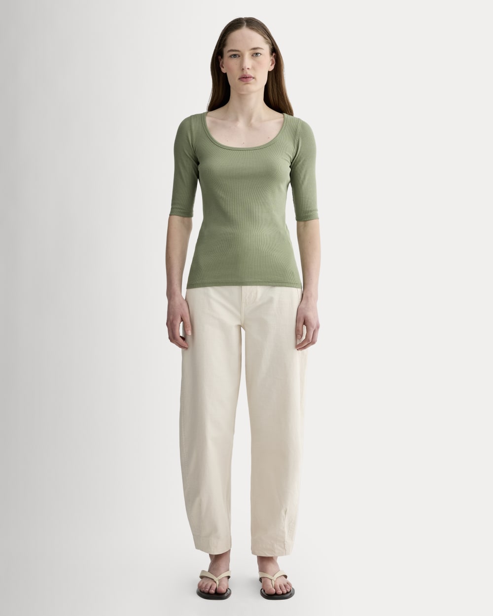 The Luxe Rib Scoop-Neck Tee in Sagebrush — detail view