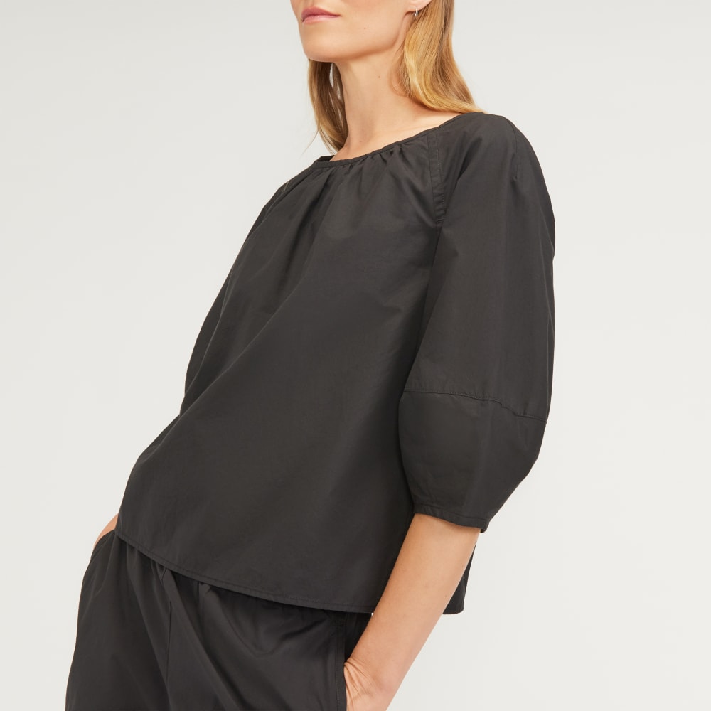 The Poplin Scoop-Neck Top in Black — detail view