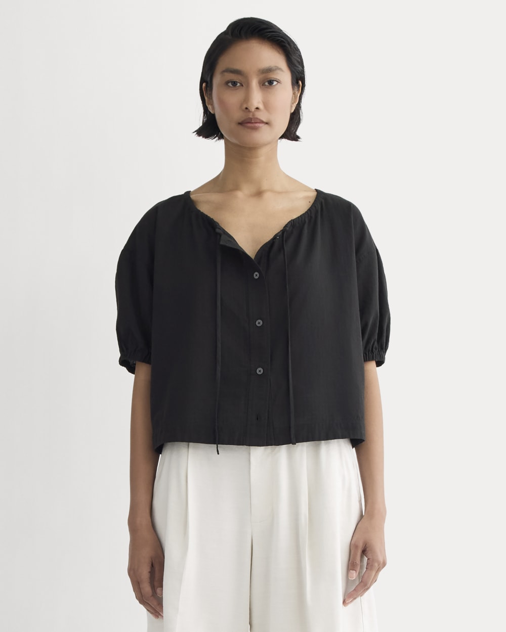 The Gauze Button-Up in Black — front view