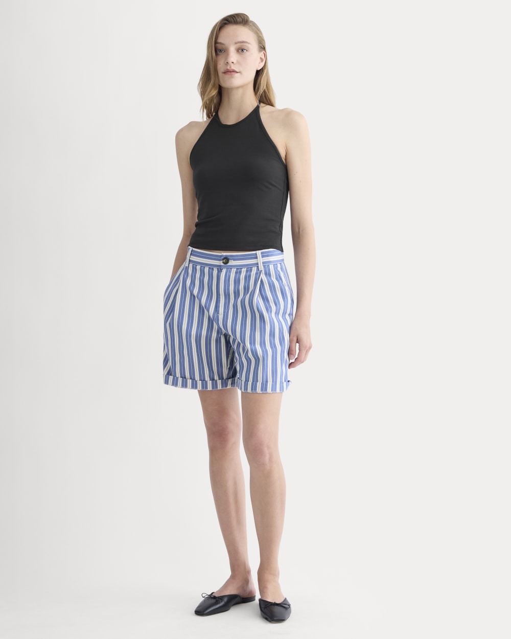 The Pleated Chino Short in Dutch Blue / Natural — front view