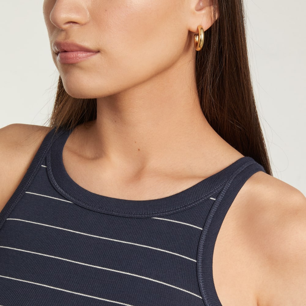 The Pima Micro-Rib Short Tank in Navy / White — detail view