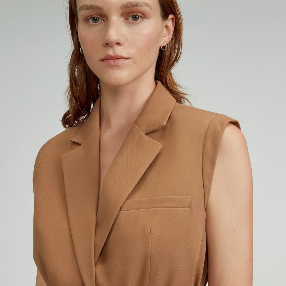 The Sleeveless Blazer in Buttersmooth in Toasted Coconut — detail view