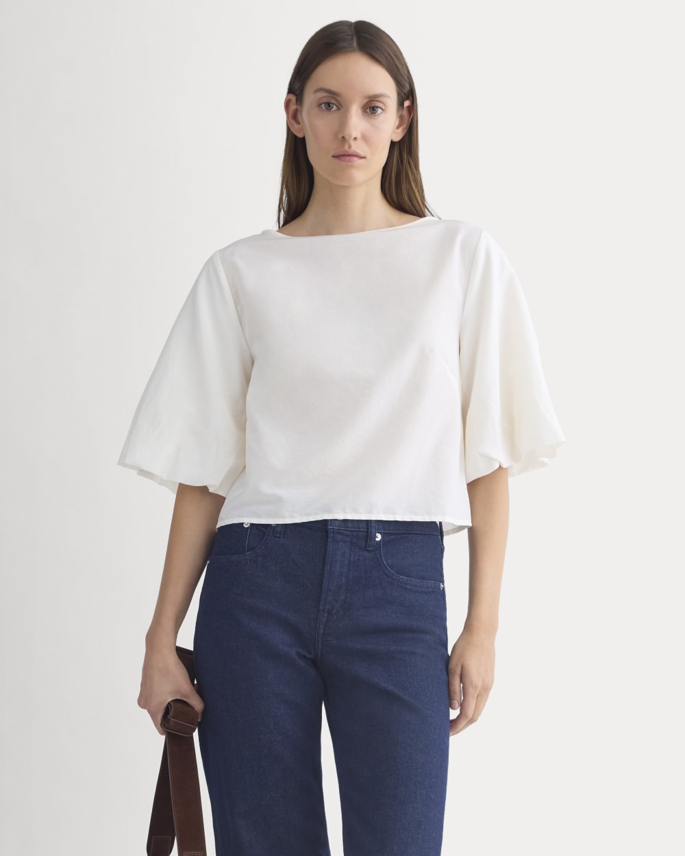 Bubble-Sleeve Top in Bone — front view