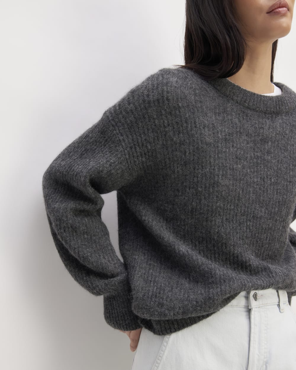 The Cocoon Crew in Alpaca in Heather Charcoal — detail view