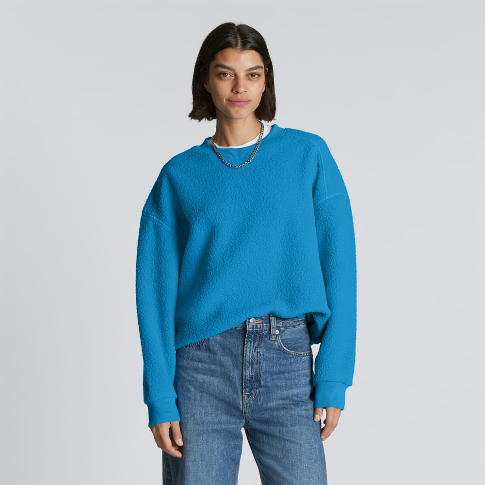 The ReNew Teddy Oversized Crew in Horizon Blue — front view