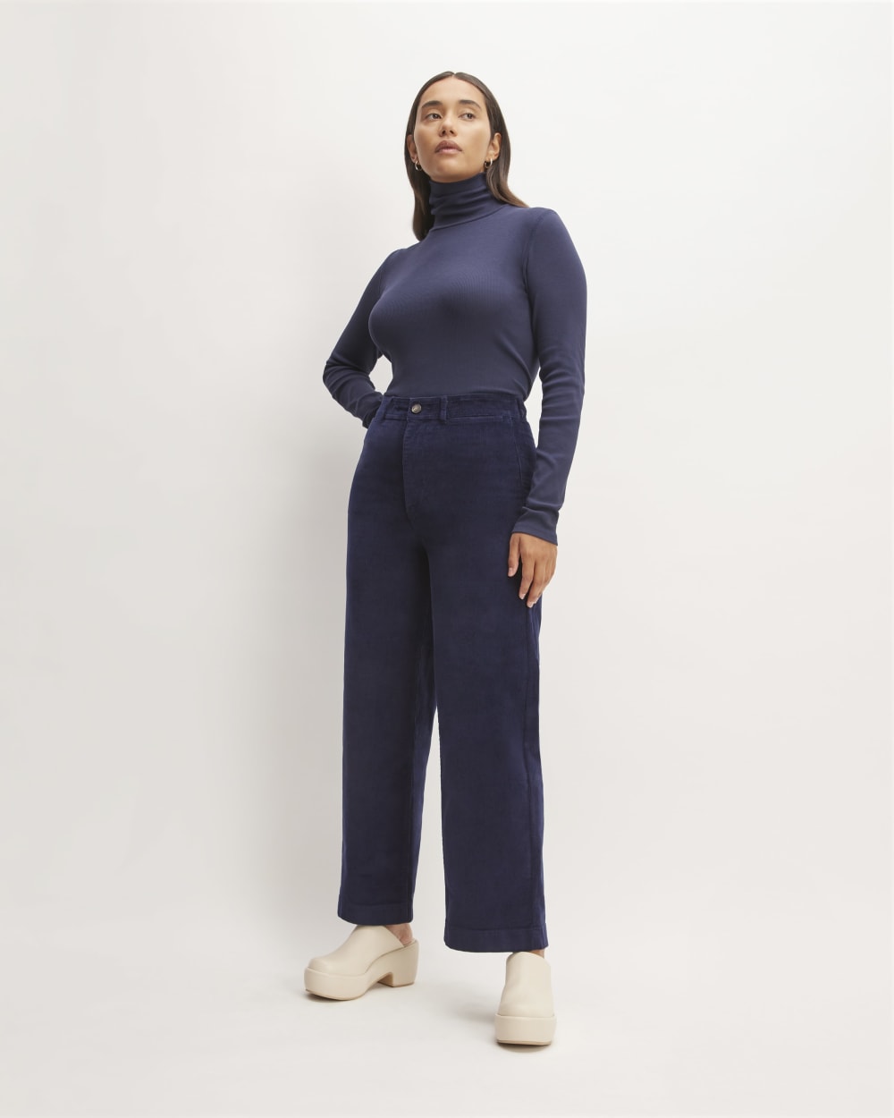 The Corduroy Wide-Leg Pant in Navy — front view