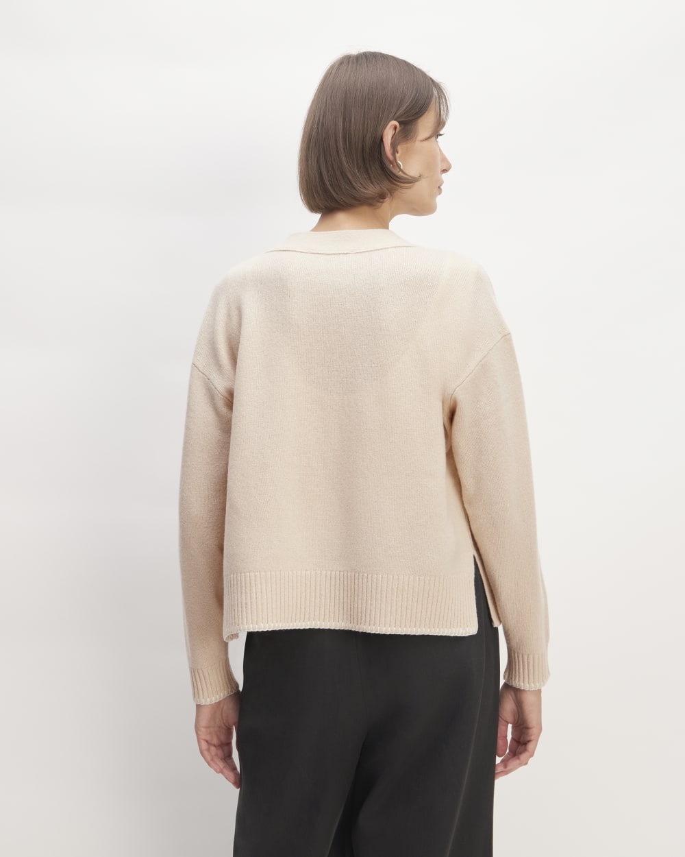 The Good Merino Wool Cardigan in Buttermilk / White — detail view