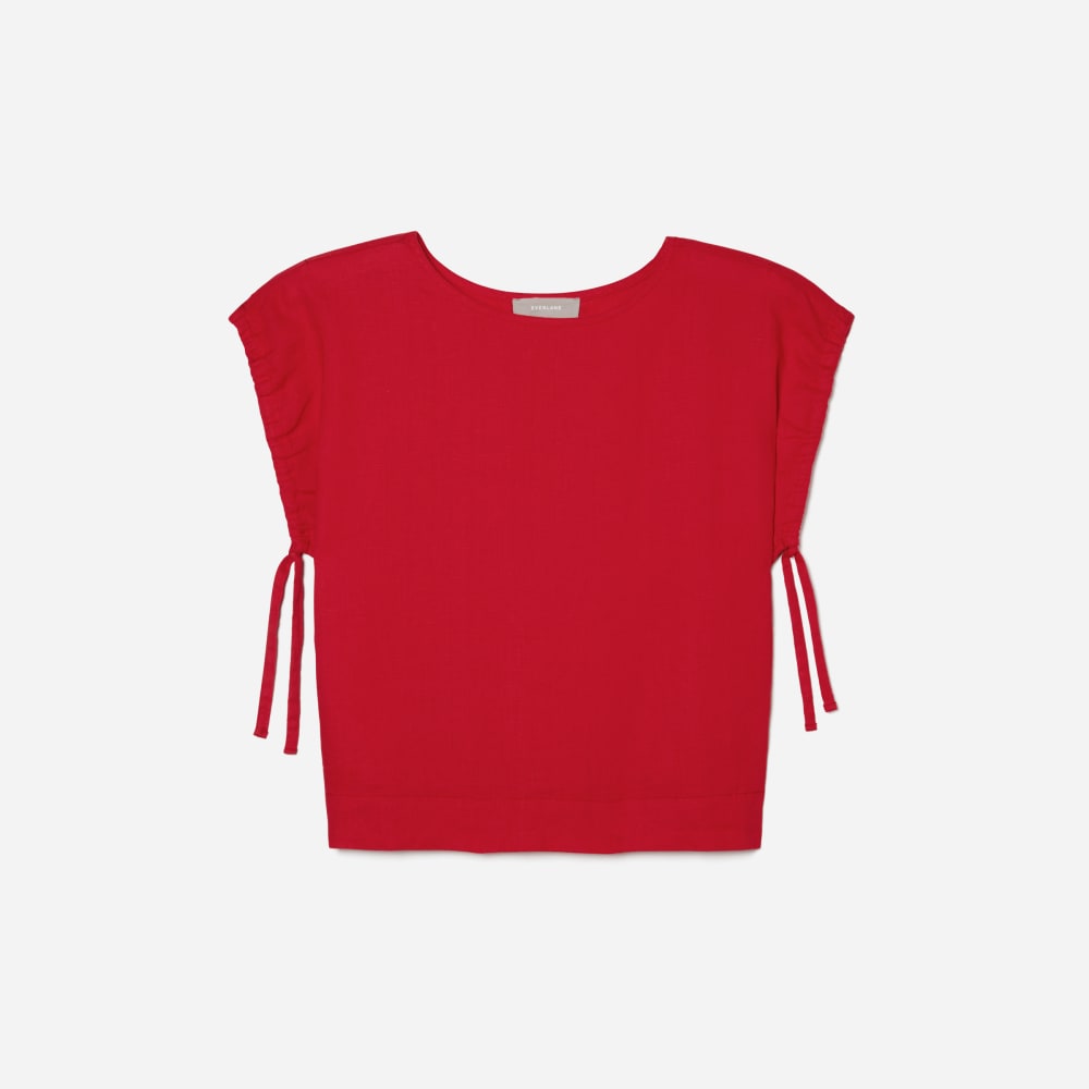 The Drawstring Tunic in Goji Berry — front view