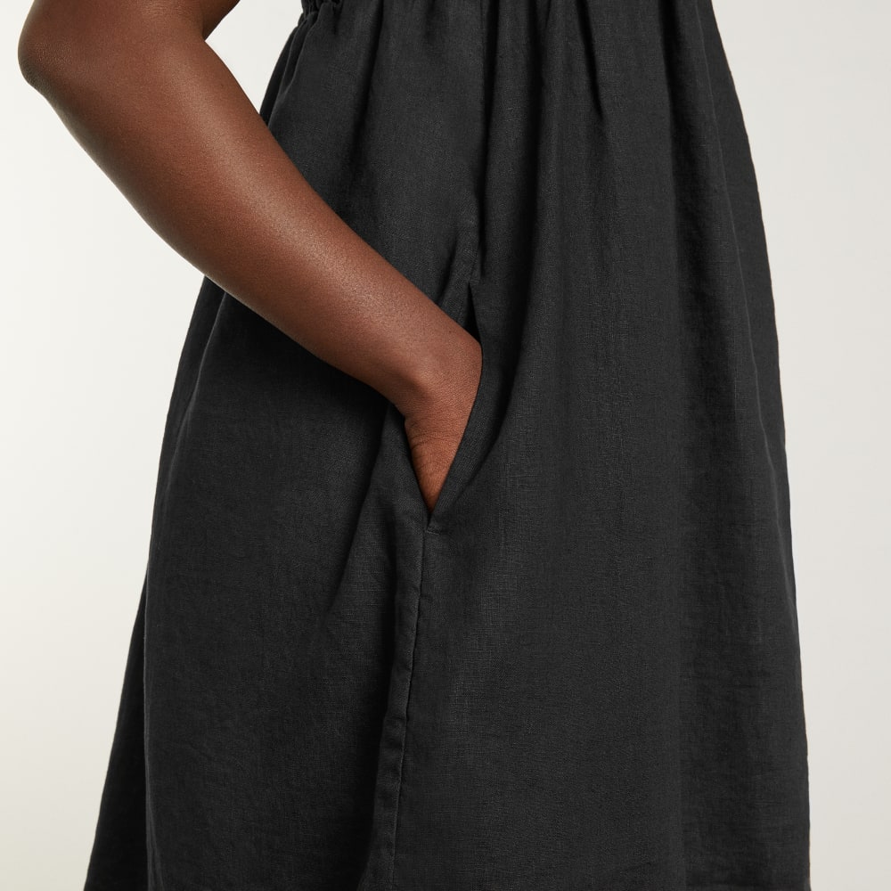 The Smocked Linen Dress in Black — detail view