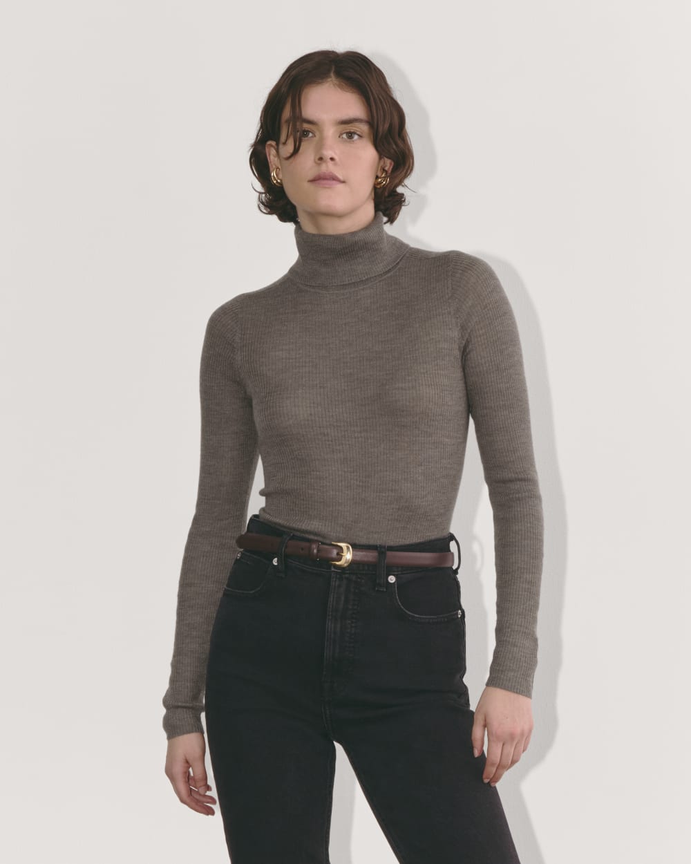 The Turtleneck in Ultrasoft Merino in Heather Cocoa — front view