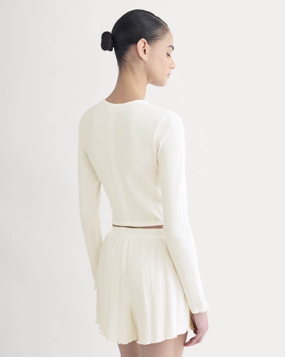 Lounge Rib Cropped Shirt in Bone — detail view