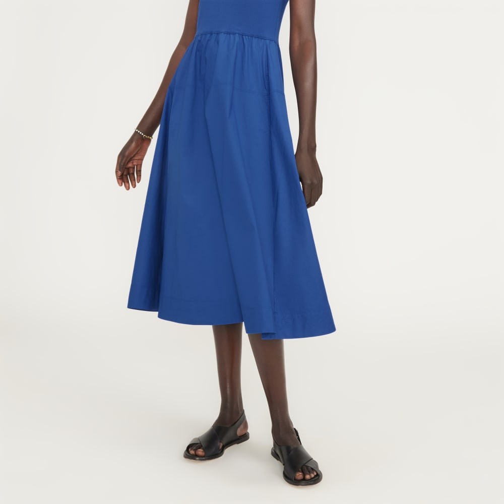 The Riviera Dress in Mazarine Blue — detail view