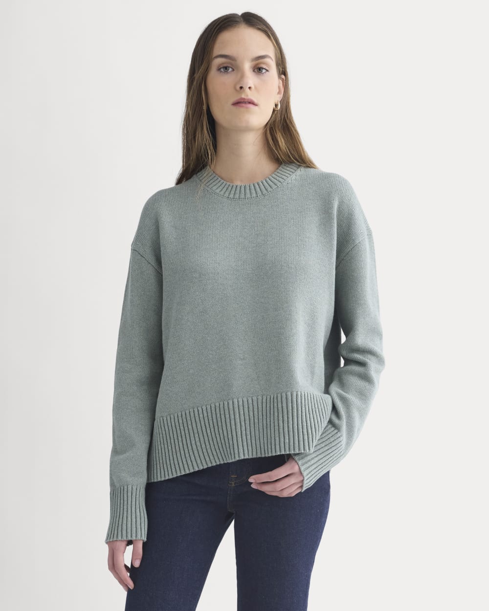 The Boxy Sweater in Everyday Cotton in Heathered Lilypad — front view