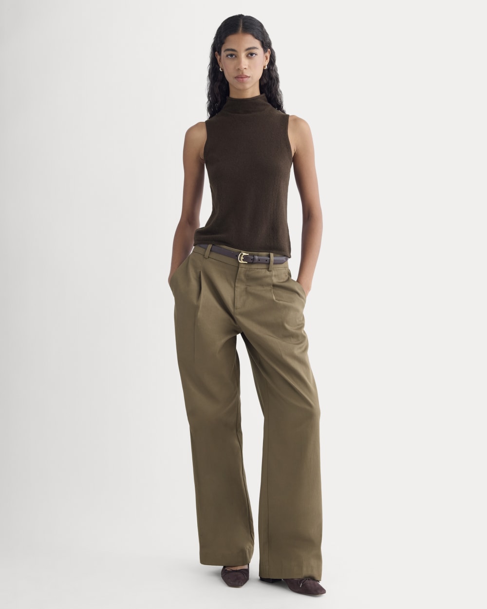Cashmere Funnel-Neck Tank in Dark Chocolate — detail view