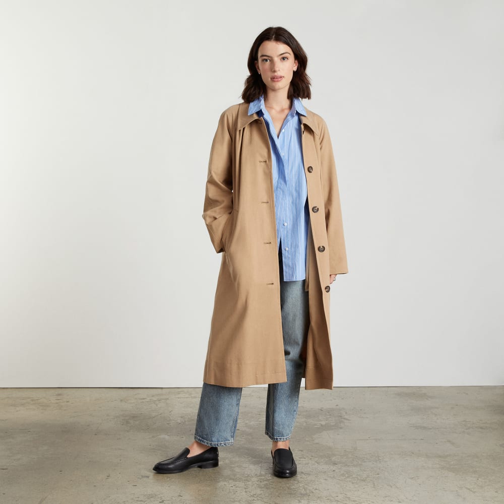 The Gathered Drape Trench in Ash Brown — detail view