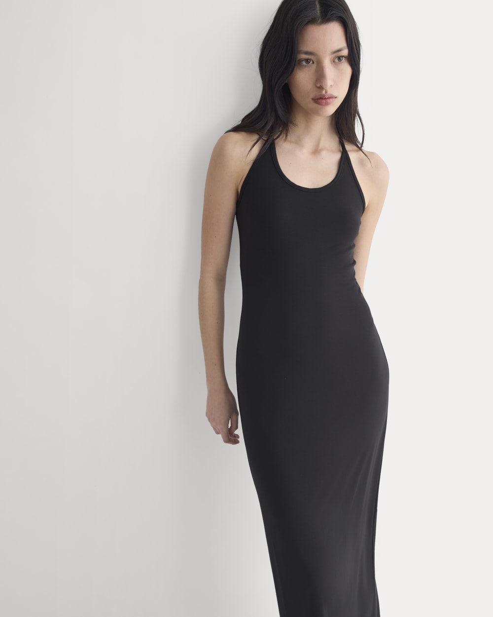 Racerback Maxi Knit Dress in Black — detail view