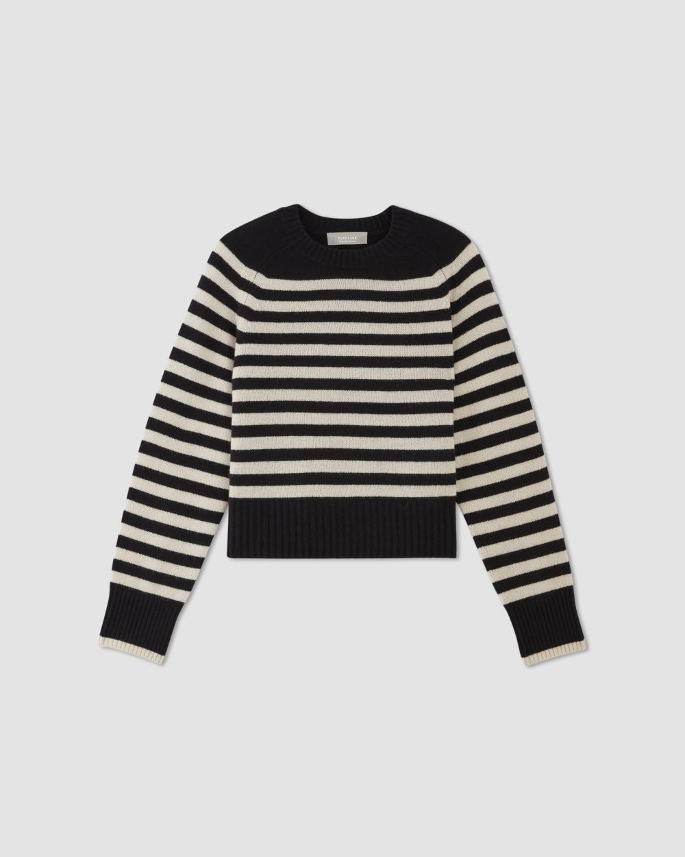 The Boxy Crew in Cashmere in Black / Bone — alternate view