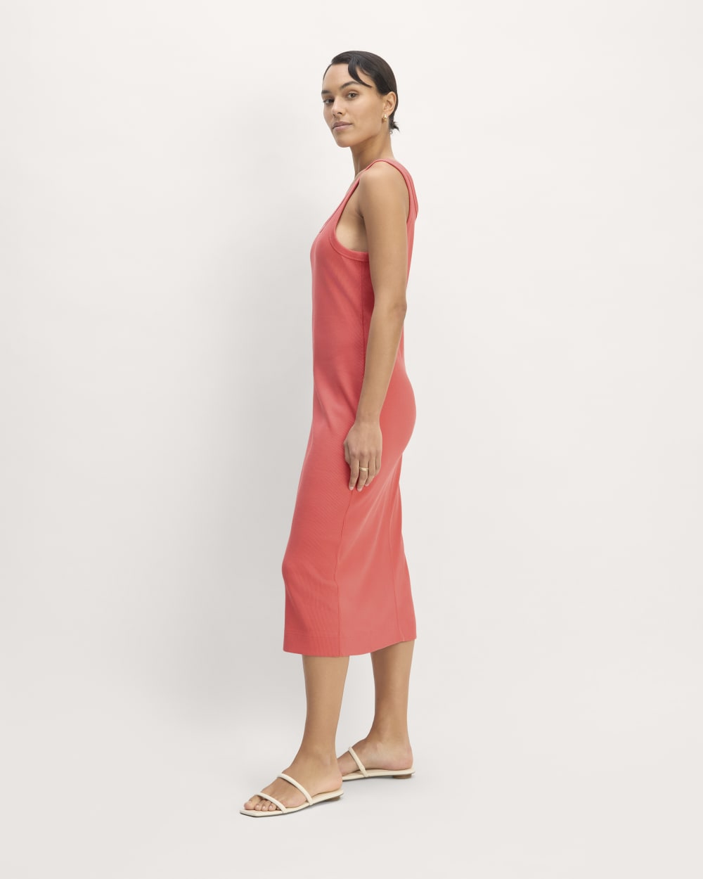 The ’90s Rib Dress in Coral — detail view