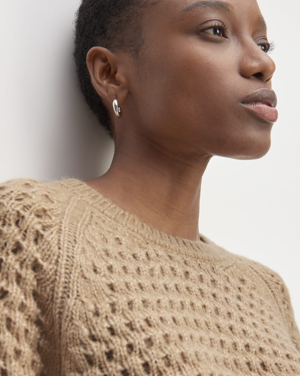 The Cloud Oversized Textured Crew in Tiger's Eye — detail view
