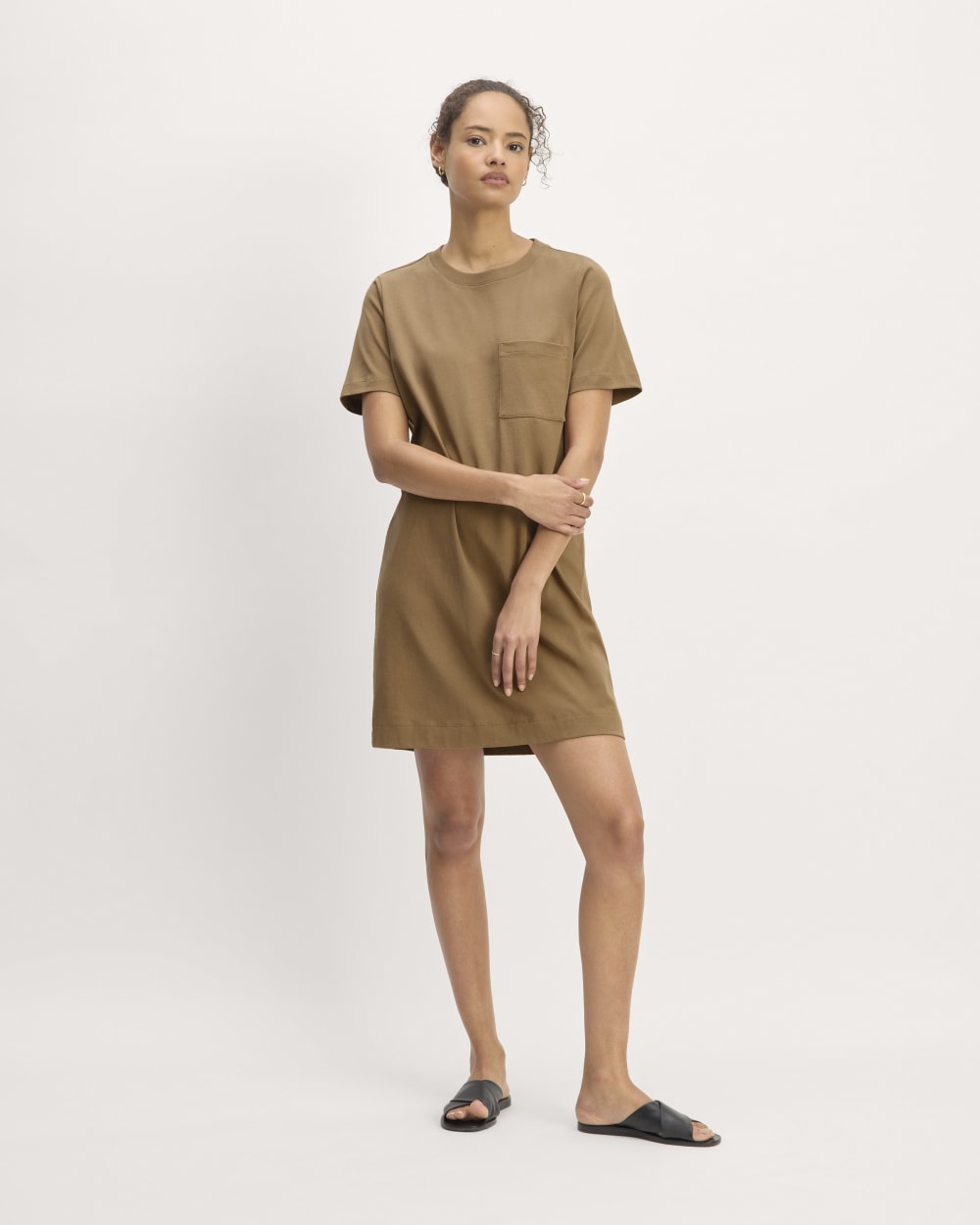 The Organic Cotton Weekend Tee Dress in Toasted Coconut — front view
