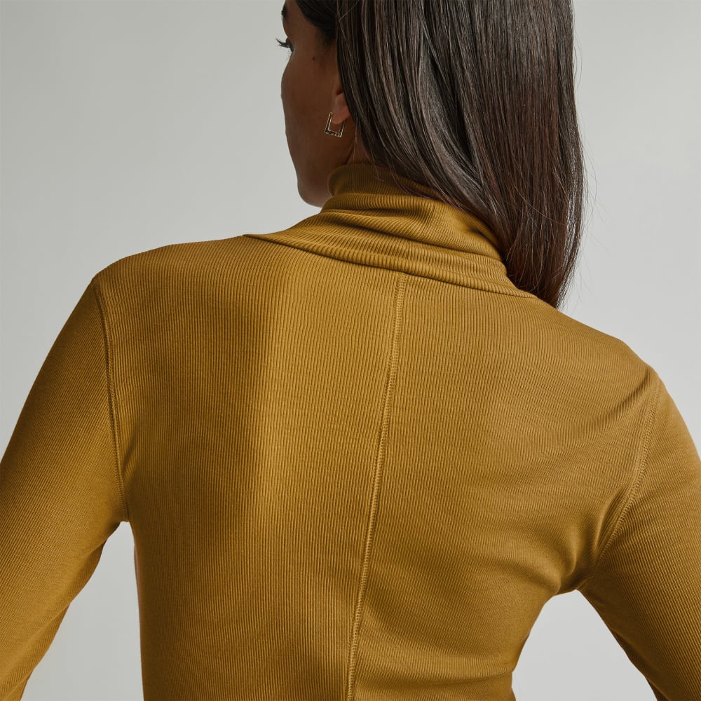 The Luxe Micro-Rib Turtleneck in Tapenade — detail view