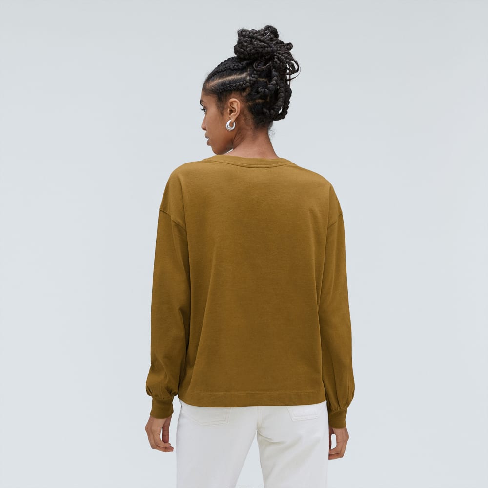 The Organic Cotton Long-Sleeve Tee in Tapenade — detail view