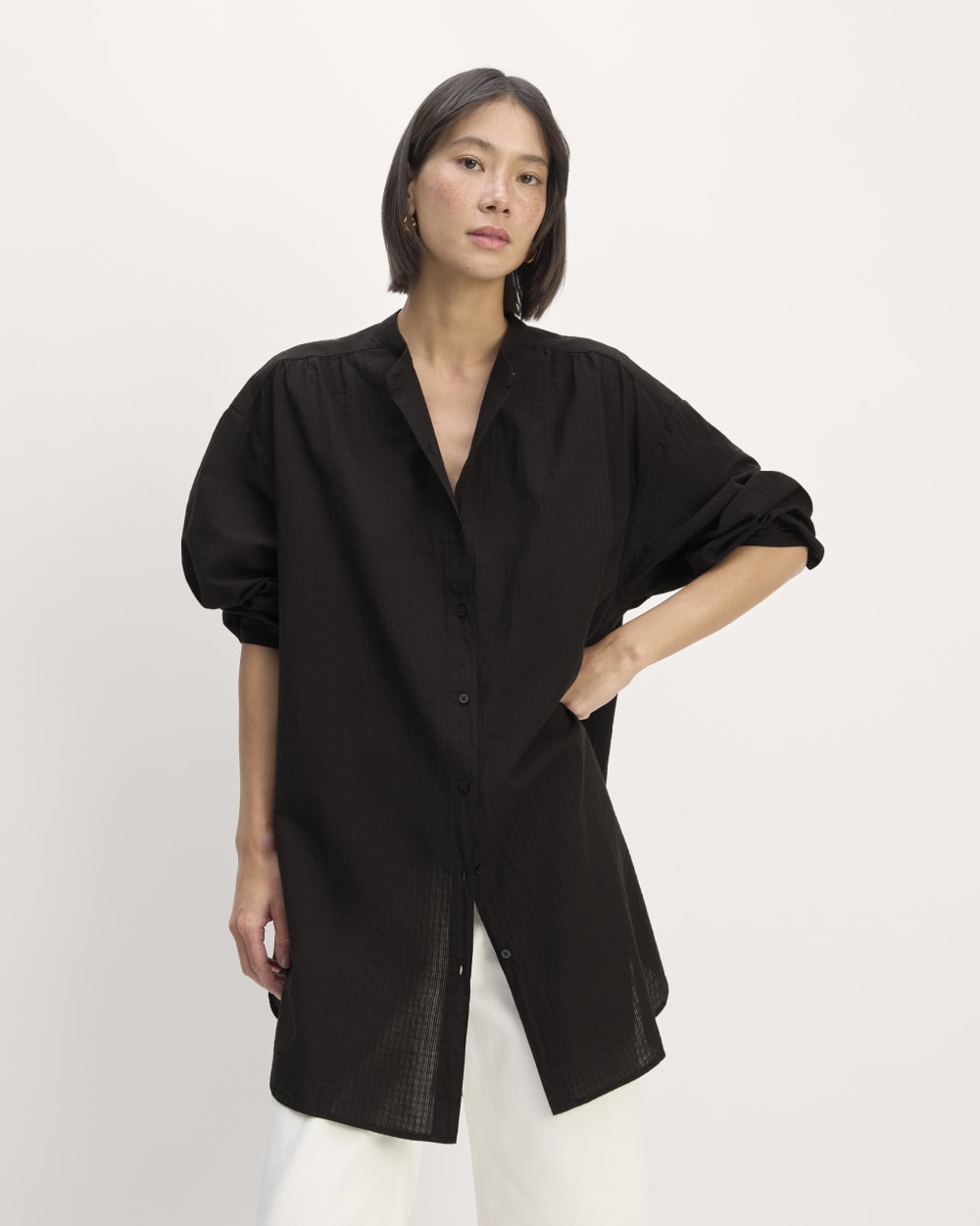 The Gauze Oversized Shirt in Black — front view